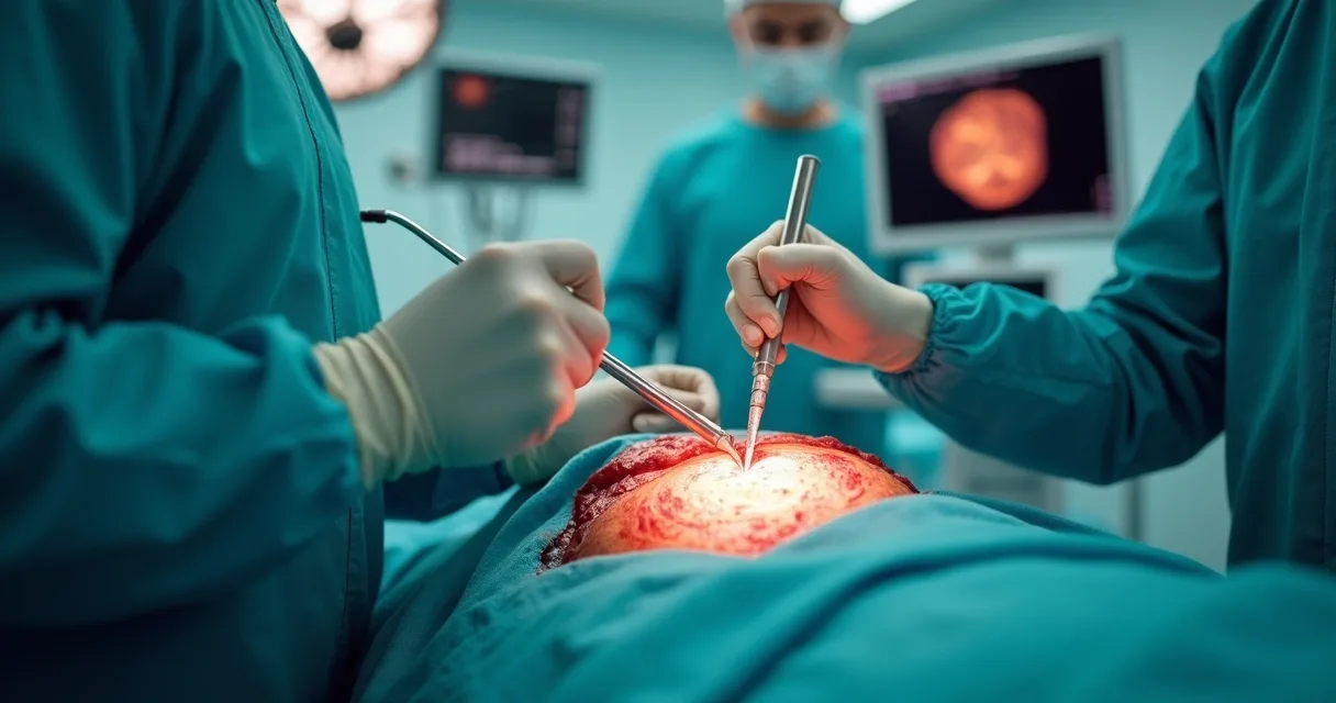 Médico realizando técnica cirúrgica precisa com instrumentos modernos